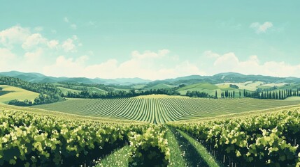 Canvas Print - Rolling Hills Vineyard Landscape Under a Summer Sky