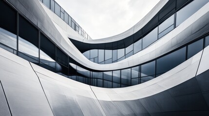 Poster - Abstract architectural curves of modern building with glass windows and concrete facade.