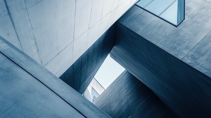 Poster - Abstract architectural detail of modern concrete building, showcasing geometric shapes and light.