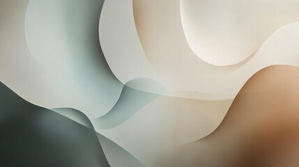 Poster - Abstract background with flowing, translucent shapes in beige, brown, and green tones.