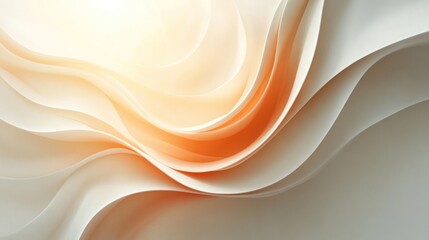 Poster - Abstract background with flowing, wavy, off-white and orange paper shapes.