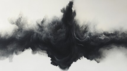 Poster - Abstract black and white ink painting, textured, smoky, flowing design.