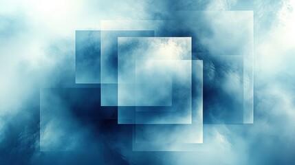 Poster - Abstract blue cloudy background with overlapping translucent squares.