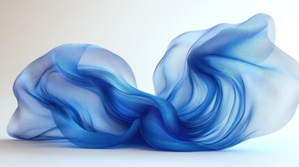 Poster - Abstract blue fabric flowing in waves, elegant and dynamic, isolated on white background.