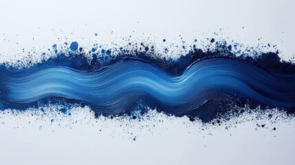 Aufkleber - Abstract blue paint wave with splatter on white background.
