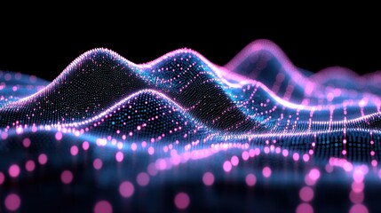 Wall Mural - abstract glowing pink and blue digital wave landscape.