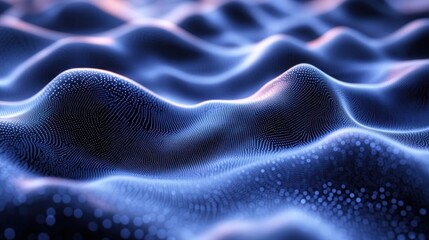 Leinwandbilder - Abstract blue wave pattern, digital rendering of flowing data points.