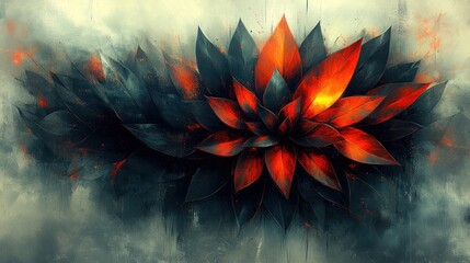 Wall Mural - Fiery dark floral abstract art.