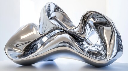 Poster - Abstract chrome sculpture in a minimalist white room.
