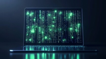 sleek vector illustration of a modern laptop with code on the screen suitable for tech and web devel