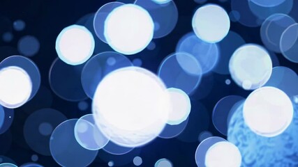 Aufkleber - Blue and white bokeh lights floating against dark background, abstract glowing circles. Festive and dreamy atmosphere concept