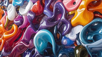 Aufkleber - Abstract colorful glossy shapes, vibrant, multicolored, 3D render.