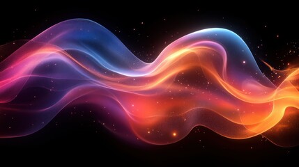 Poster - Abstract colorful glowing wave with sparkles on black background.