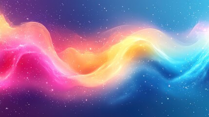 Poster - Abstract colorful wavy background with glowing particles.