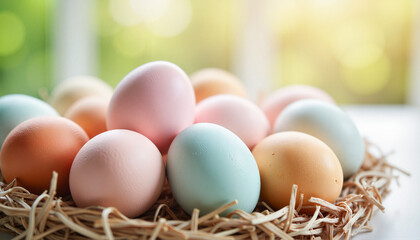 Pastel Easter eggs arranged in cozy nest, celebrating springtime