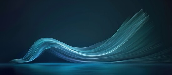 Wall Mural - abstract teal wave flowing on dark background.
