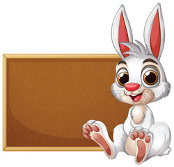 Wall Mural - Cute Bunny with Blank Chalkboard