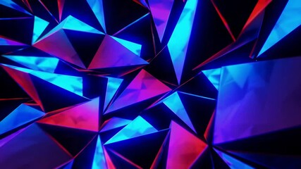 Poster - Geometric abstract background with vibrant pink and blue triangular reflections, futuristic digital pattern. Modern art and technology concept