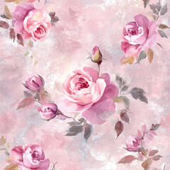 Wall Mural - A painting of pink flowers with a pink background