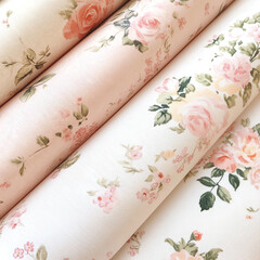 Wall Mural - Four rolls of floral fabric with pink roses