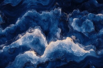 Wall Mural - Seamless Sodalite abstract representation of ocean waves with swirling patterns in deep blue and white hues, creating a sense of movement and depth.