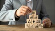 © Design Haven - Businessman hand pulling out or placing wood, Building corporate governance structure, Business man building a project, Businessman stacking wooden block