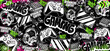 © Themeaseven - Gaming vector background illustrations. Retro video game graphic icon elements in graffiti style