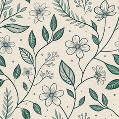 Wall Mural - Botanical pattern design nature illustrative artwork vintage style aesthetic floral concept