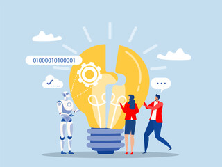 Partnership contact,Businessman matching cyborg idea or artificial intelligence technology futuristic, ai, with brain Machine future cooperation vector illustrator