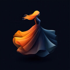 Fototapete - flowing gown design in vibrant orange and blue hues, set against dark background, captures essence of evening wear with sense of elegance and movement