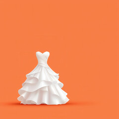 Leinwandbilder - white bridal gown with ruffled skirt is displayed against vibrant orange background, showcasing flat design style