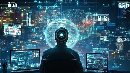 This futuristic binary code background represents the digital connection and data flow of modern technology