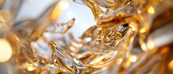 Golden liquid splash, bokeh background, abstract