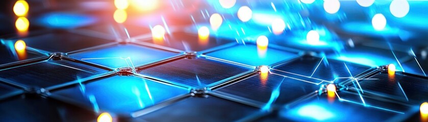 Fototapete - Captivating Close Up of Futuristic Circuit Board with Glowing Lights and Intricate Details for Technological Innovation and Digital Connectivity