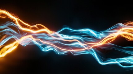 Aufkleber - Dynamic interplay of orange and blue light trails on a black background creating a sense of energy and futuristic abstract design