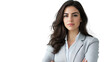 © CStock - Confident young woman in a professional outfit poses with crossed arms, exuding strength and determination in a modern work environment.