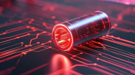 Fototapete - Futuristic technology core with glowing circuit board lines and red light effect digital innovation data processing artificial intelligence and modern design