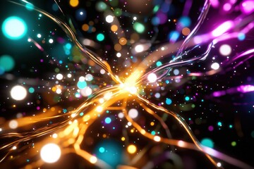 Aufkleber - Abstract luminous strands and bokeh lights creating a dynamic vibrant energy field optical illusion