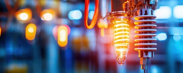 Aufkleber - Captivating Close Up of Industrial Heater Element Radiating Intense Heat with Blue Background and Orange Glow in a Modern Facility
