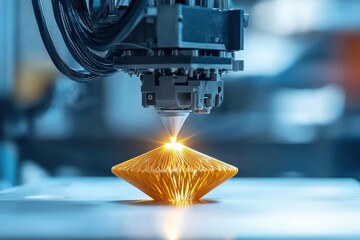 Poster - Advanced 3D Printing Technology Creating Intricate Geometric Object in a Modern Industrial Setting with Precision and Innovation