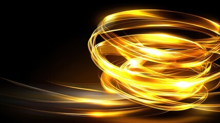 Aufkleber - Abstract golden light trails on black background creating dynamic movement and energy for modern design and futuristic concepts