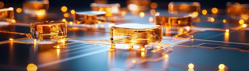 Fototapete - Futuristic Circuit Board with Glowing Components and Advanced Technology in a Modern Design Concept for Innovation and Connectivity