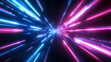 Wall Mural - abstract light rays: blue and pink radiance on black background