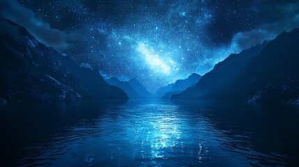 Wall Mural - A relaxing starlit river reflecting the Milky Way, surrounded by peaceful nature, with copy space.