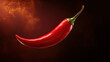 © Keopaserth - vibrant red chili pepper suspended against dark background, exuding sense of heat and spice. image captures essence of culinary excitement and flavor
