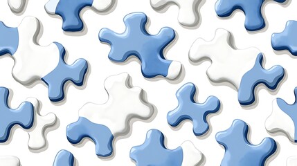 Wall Mural - Abstract Blue and White Puzzle Pieces Seamless Pattern Background Texture