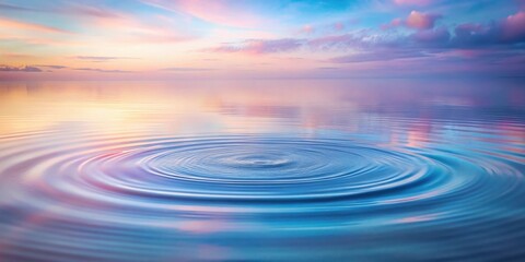 Wall Mural - Peaceful Serenity  A Tranquil Water Surface Reflecting a Pastel Sunset Sky with Concentric Ripples