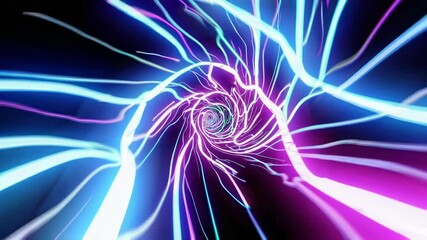 Poster - Colorful neon spiral vortex with pink, blue, and black hues, abstract energy flow. Futuristic digital art concept