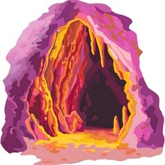 Wall Mural - Abstract Cave Entrance Vibrant Pink and Orange Cave Illustration.