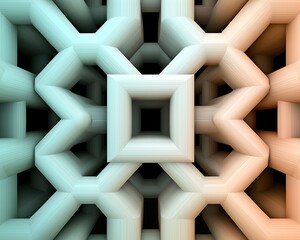 Wall Mural - abstract geometric pattern featuring interconnected shapes in soft gradients of blue and orange, cre